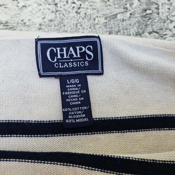 Chaps Classic Women Sweater Long Sleeve Crew Neck Blue Striped Sweatshirt Size L - Picture 5 of 8